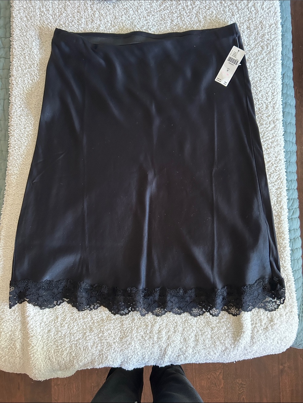 Anthropologie Black A-Line Skirt with Lace Trim